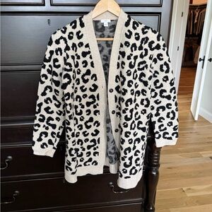 J. Jill Cream and Black Leopard Print Cardigan